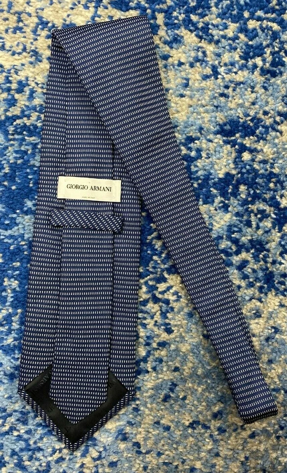 Corbata Giorgio Armani Azul Gris Horizontal Rayas Geométrica 100% Seda Italia Foto 3 de 4