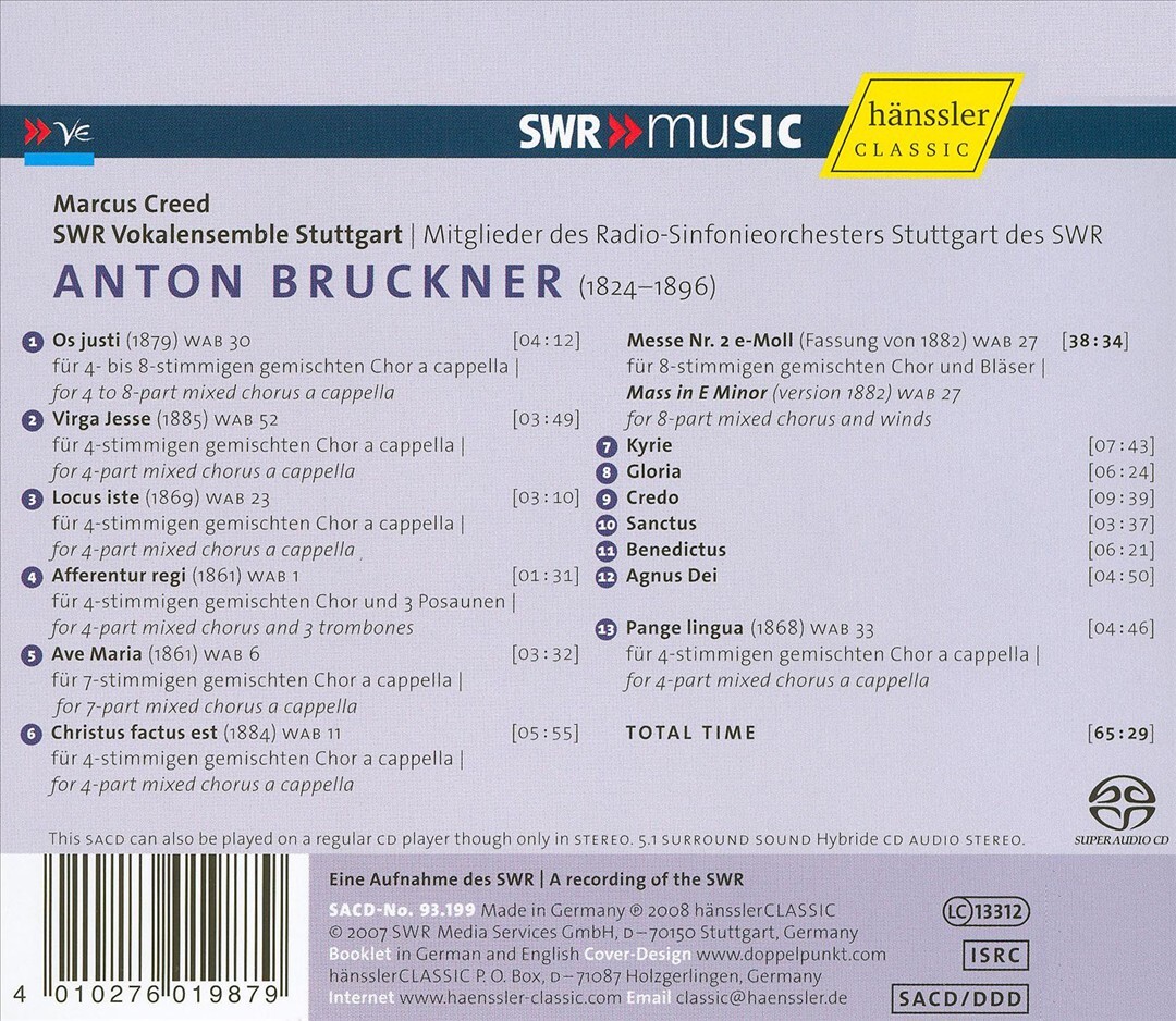 Marcus Creed Bruckner: Mass in E Minor & Motets on Super Audio Hybrid CD