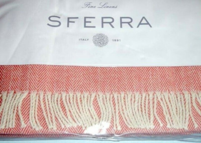 Sferra Celine Cotton Throw Blanket Salmon Herringbone Weave Fringed 71x51'' New