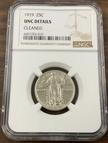 1919 25¢ Standing Liberty Quarter - NGC UNC Details - (Lightly) Cleaned