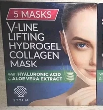 Stylia Double Chin Mask V-line Lifting Hydrogel Collagen Masks 5 Pack - NEW 