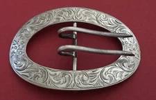 Vintage Mid Century Antique Two Prong Sterling Silver Ladies Sash Belt Buckle