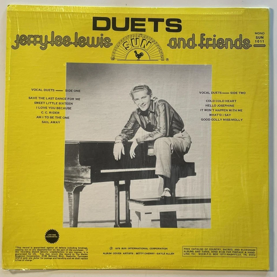 Jerry Lee Lewis and Friends Duets LP M- Sun Records Rock & Roll YELLOW WAX - Image 2 of 4