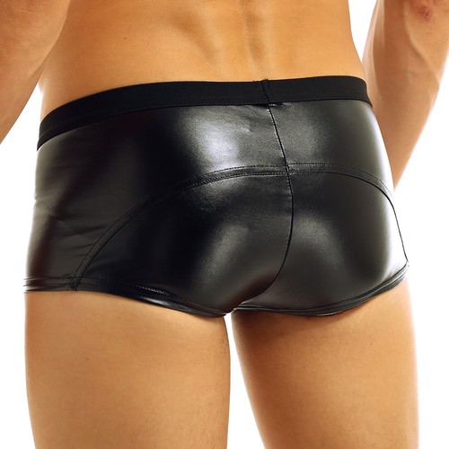 UK Mens Wetlook Latex Leather Boxer Shorts Open Penis Hole Briefs Underwear - Picture 20 of 45