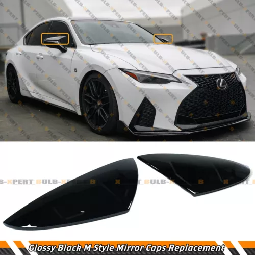M STYLE GLOSS BLACK REPLACEMENT MIRROR COVER CAPS FOR 19-23 LEXUS IS ES RC LS UX