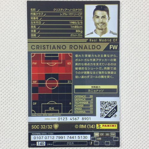 Panini WCCF FOOTISTA 2014-15 Cristiano Ronaldo Real Madrid SOC32 Portugal Japan - Bild 2 von 8