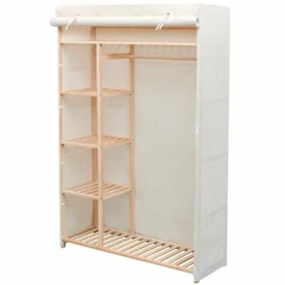 Wardrobe Fabric And Pinewood Clothes Storage Cupboard Closet