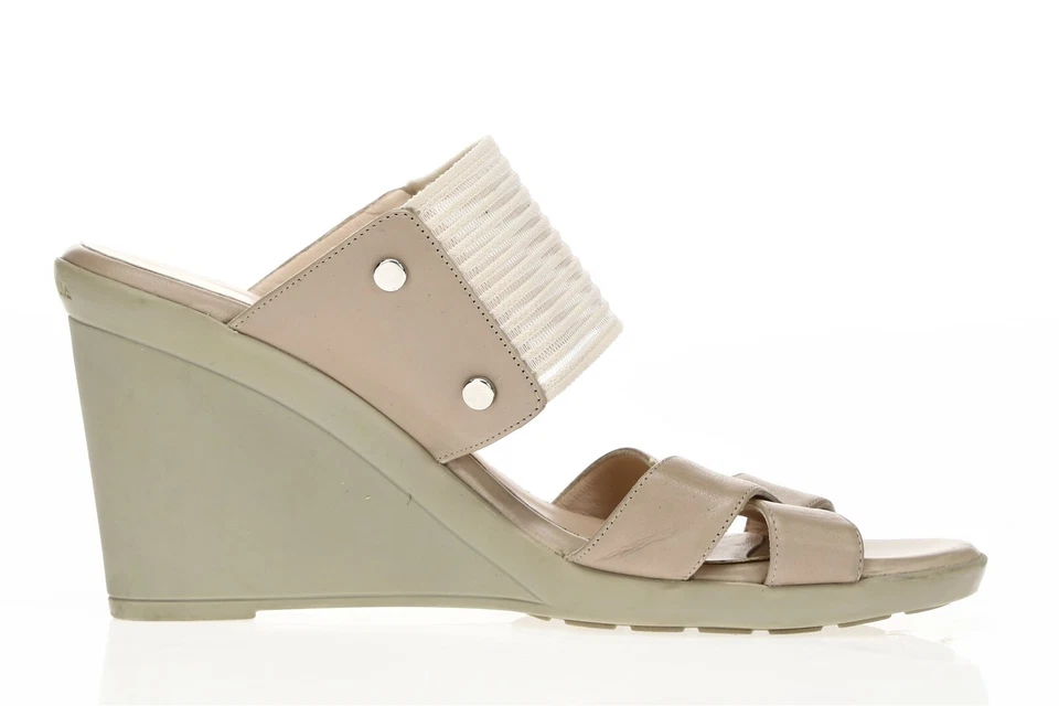 Sandalia Aquatalia Mujer Beige Cuero Oro Rosa Tacón Alto Cuña Slides Talla 10 Foto 4 de 4