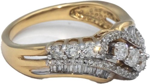10k Yellow Gold 1.0CT Round and Baguette Cut Swirl Band Ring Size 7 - Picture 2 of 4