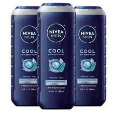 NIVEA MEN Cool Body Wash, Icy Menthol and Yuzu Scent, 3-in-1 Men's Body... 