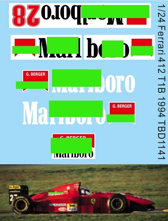 TBDECAL&MODELS 1/24 Decals mancanti per Ferrari 412 T1 B 1994 Berger TB Decal TBD1141