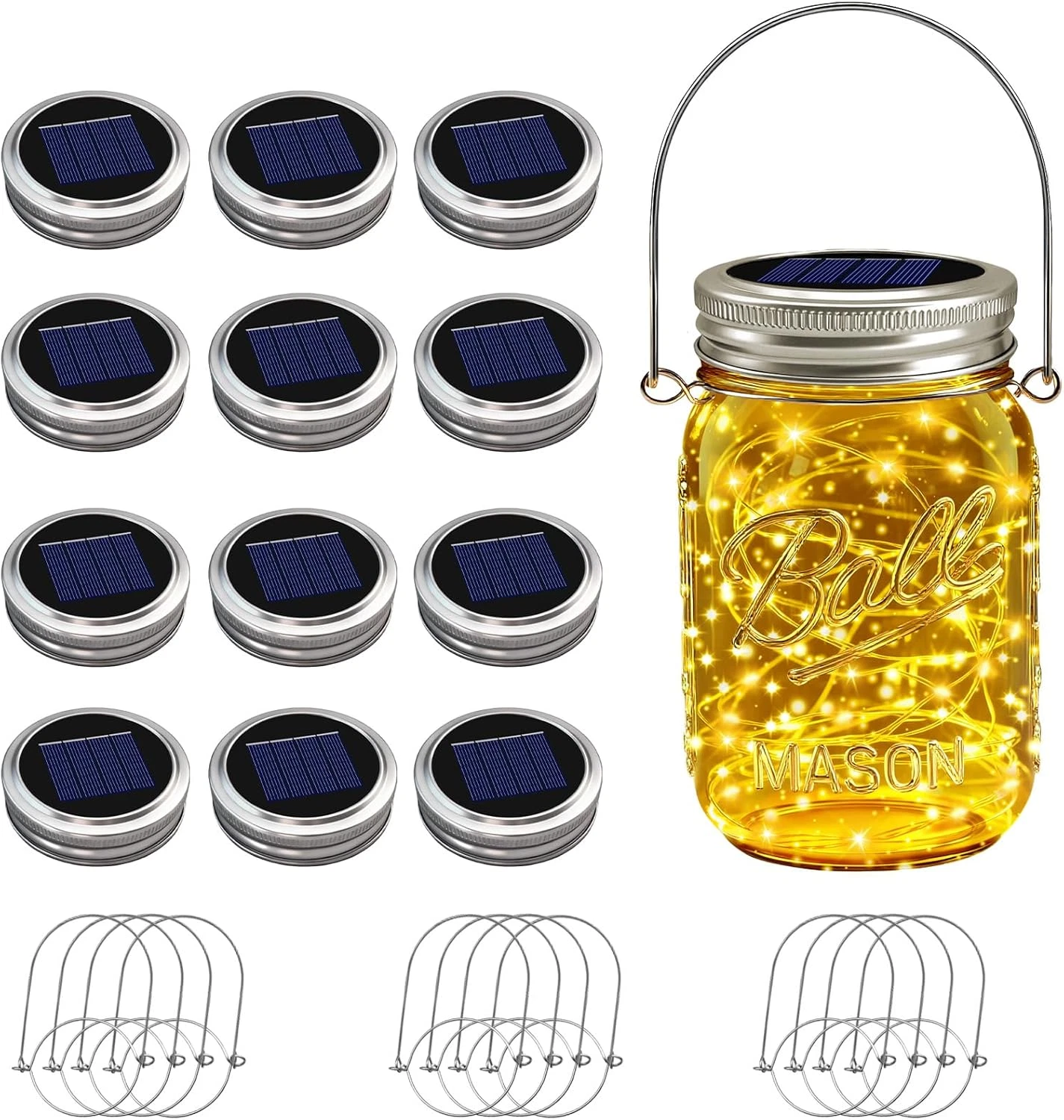 12 Pack Solar Mason Jar Lights for Outside, 30 LED Solar Mason Jar Lids Fairy Li