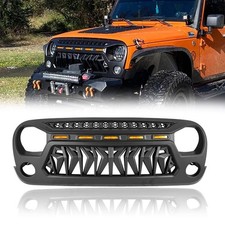 Shark Front Grill Mesh Grille Cover Matte Black Compatible for Jeep Wrangler ...