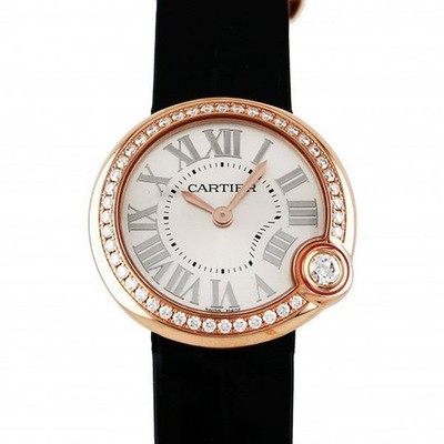 Cartier Ballon Bleu WJBL0005 Pink Gold Leather Diamond 30.0mm Quartz #YKW368