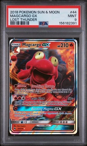 2018 POKEMON SUN & MOON LOST THUNDER #44 MAGCARGO GX PSA 9