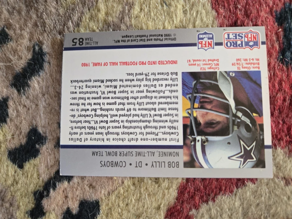 1990 Pro Set All Time SB Team #85 Bob Lilly Autographed Card Dallas Cowboys HOF - Image 2 of 2