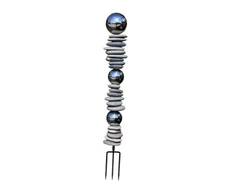 Zen Garden Ourdoor Decor - 32" Rock & Stainless Steel Sphere Sculpture Stake, 