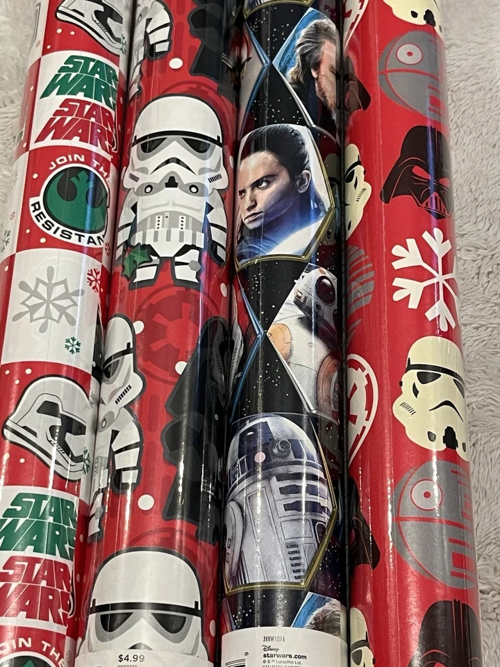 Lot of 4 Star Wars Hallmark Christmas Wrapping Paper Heavy Wrap 30” Long - Image 4 of 4