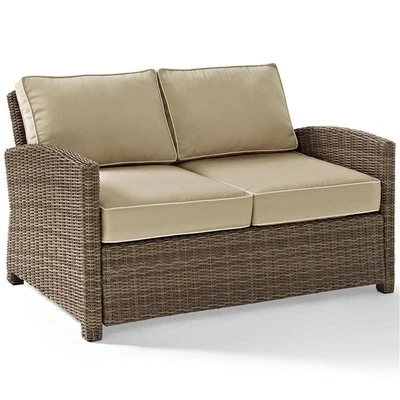 Crosley Furniture Bradenton Outdoor Fabric Patio Loveseat in Brown/Sand