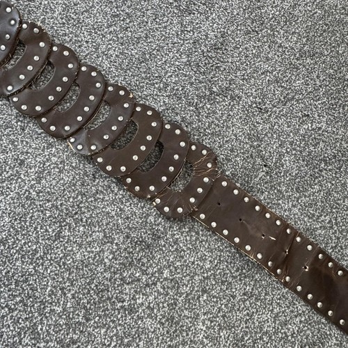 Y2K vintage faux leather studded chunky belt oversized silver brown - Picture 6 of 8