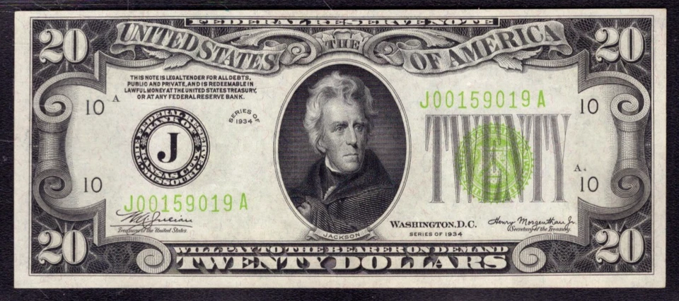 1934 $20 FEDERAL RESERVE NOTE KANSAS CITY FR.2054-J LGS PCGS CU 64 PPQ - Image 3 of 4