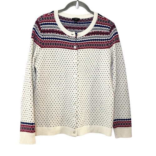 Talbots Fair Isle Cardigan Sweater Nylon Lambswool Women's Size petite M PM