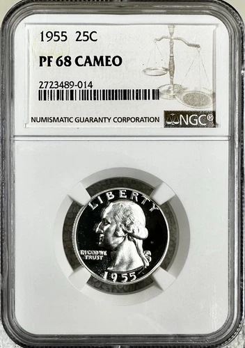 1955 WASHINGTON QUARTER PROOF NGC PF68 CAMEO