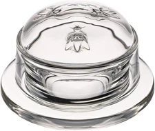La Rochere Bee Butter Dish with Lid Embossed French Glass Butter Keeper for Coun