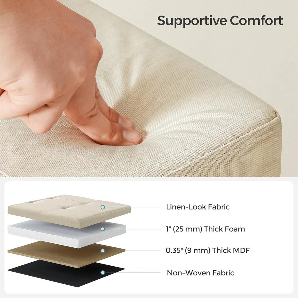 Cream White Storage Ottoman Bench 110cm Folding Seat Footstool End-of-Bed - Image 2 of 4