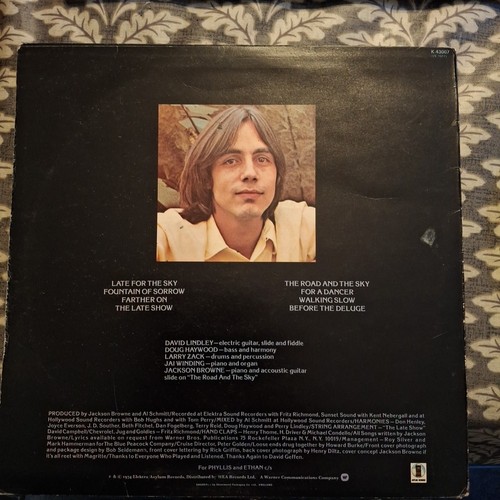 JACKSON BROWNE "LATE FOR THE SKY" REISSUE VINYL LP 1976 VG+ - Picture 2 of 4