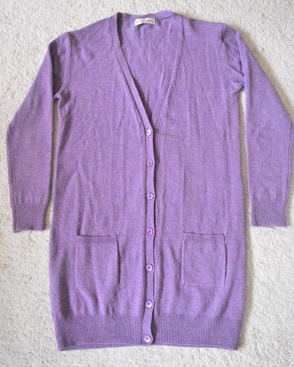HOUSE OF BRUAR PURE LAMBSWOOL HEATHER/PURPLE LONG BOYFRIEND CARDIGAN