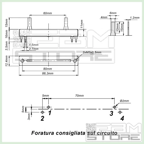 Slider 10 Kohm - potenziometro lineare a slitta potenziometri - ART. Q003 - Immagine 2 di 2