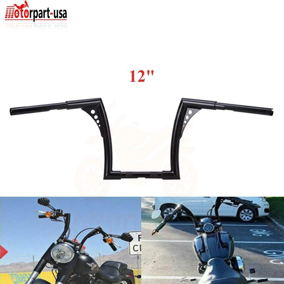 12" Ape Hanger Handlebar For Harley FLS Yamaha Road Star Virago V-Star 1100 1300 - Image 2 of 4