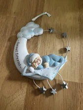 Baby Boy on Moon Blue  Personalized Christmas Tree Ornament