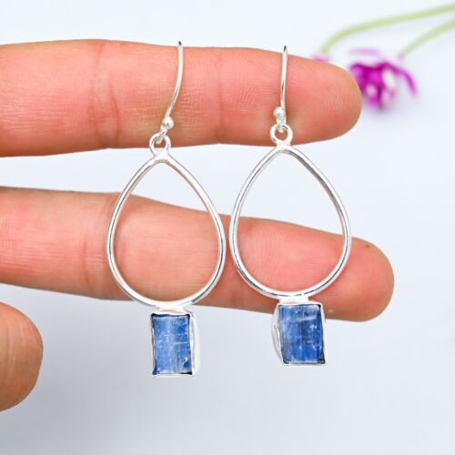 Natural Kyanite Gemstone Earrings 925 Sterling Silver Handmade Jewelry For Gift - Picture 3 of 5