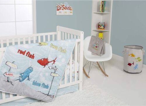 Trend Lab Dr. Seuss One Fish Two Fish 4Piece Crib Bedding Set Nursery Baby Set - Picture 6 of 9