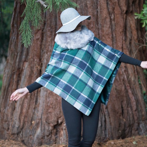 1010. Handmade Green check tweed Cape Poncho - Picture 4 of 9