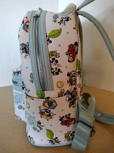 LOUNGEFLY Disney Parks Mickey Minnie & Friends Mini White & Lt Blue Backpack NEW - Picture 3 of 7
