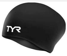 NEW TYR Sport Long Hair Silicone Wrinkle Free Adult Swim Cap - Black