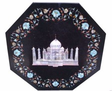 18 " Décorative Taj Mahal Design Noir Marbre Café Table Pierre Pietra Dura