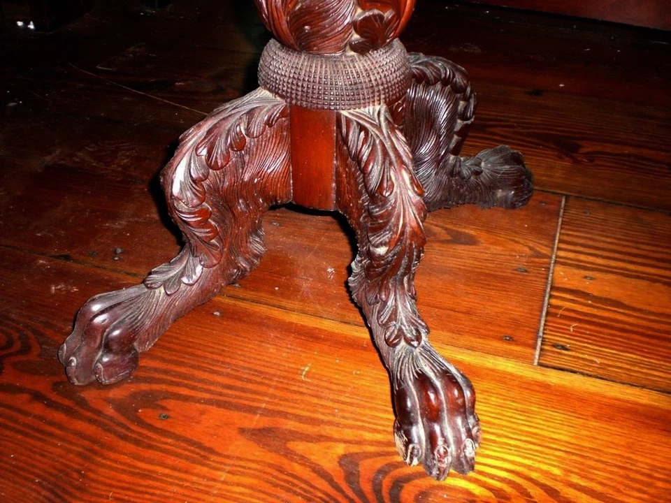 Empire Mahogany Table Marble Top 2 drawer Paw Feet 19th Century - Image 4 of 4