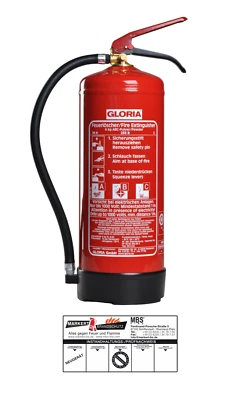 Gloria PD6GA Feuerlöscher (ABC) Pulver Wandhalter + Plakette 10LE