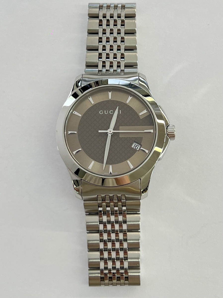 Gucci G-Timeless Brown “G” Dial Steel 38mm Quartz Watch Gucci G-Timeless Brown “G” Dial Steel 38mm Quartz Watch