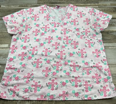 1X Devine Curves scrub top short sleeve cross Nurse Medical