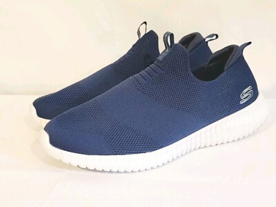 Mens SKECHERS 52649 Navy Blue Elite Flex Wasik Stretch Loafers Shoes 