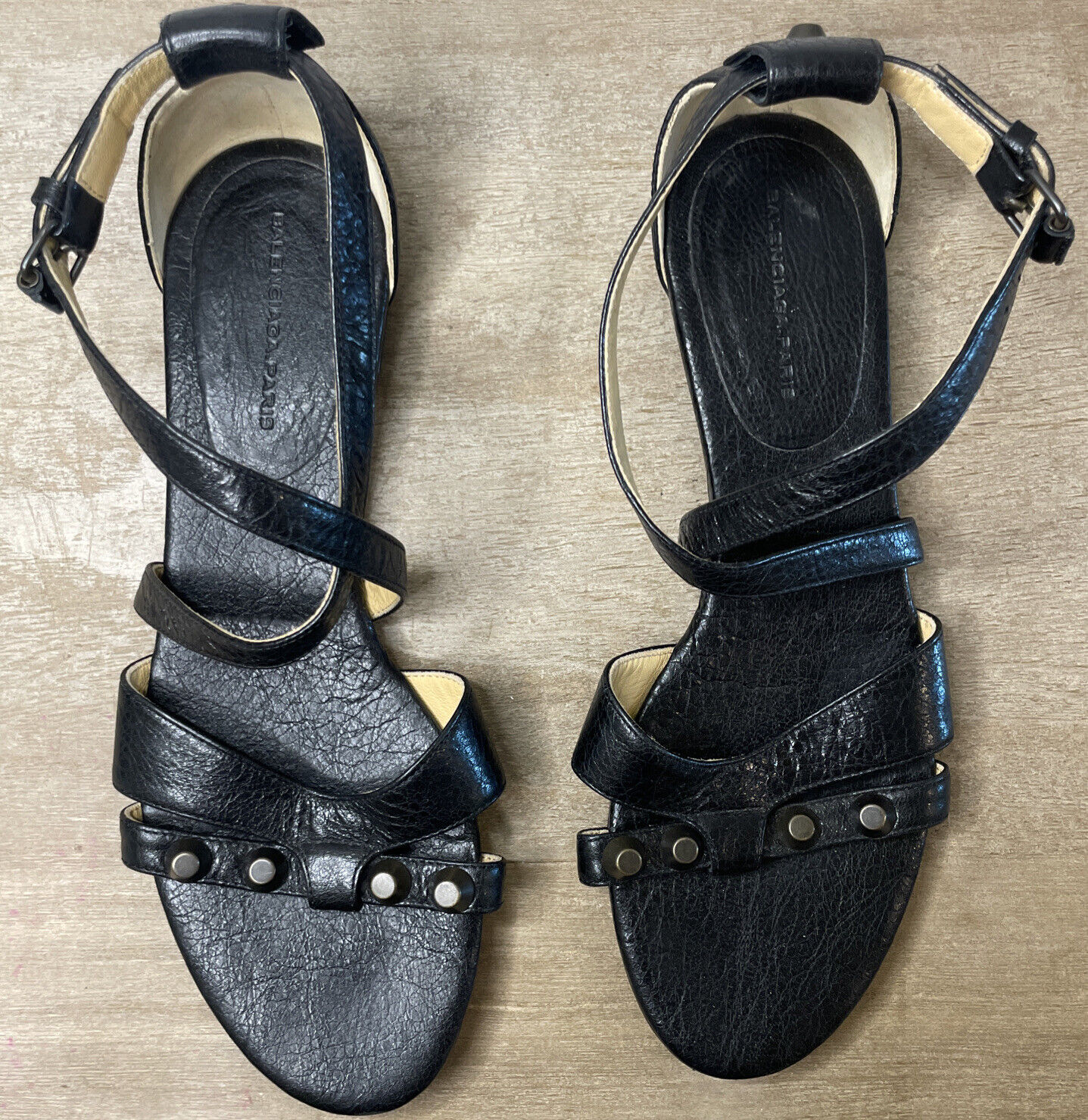 Balenciaga Ankle Strappy Flat Sandal Black Leathe… - image 5