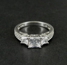 Ring Silver 3 Stone Square Cubic Zirconia Stones Sterling 925 Size 6.75 Ring