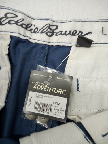 Men's Eddie Bauer Pleated Blue Mid Rise Straight Leg Classic Fit Pants 34x32 - Picture 4 of 5