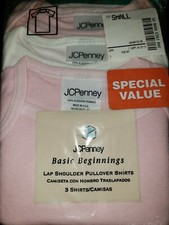 JC Penny 3pk Pink white shirts new in pkg small 6-9 mths 12.5-19lbs made in usa