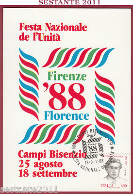 ITALIEN MAXIMUM MAXI KARTE NAZ-FEST. L'UNITà FLORENZ 1988 CAMPI BISENZIO FI B137